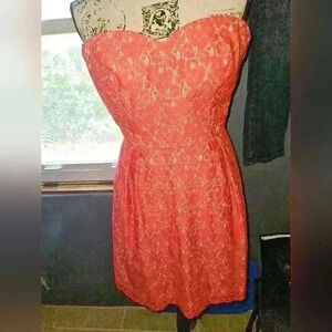 Jasmine Coral Lace Strapless Mini Dress